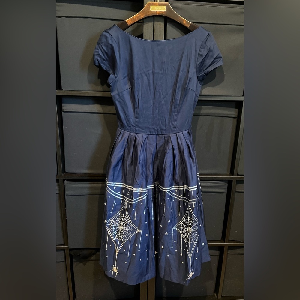 Pinup Couture Dark Navy Glitter Spider Spiderweb Swing Dress Size XS